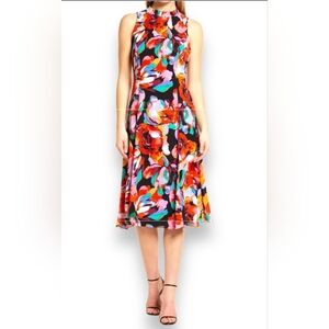 NWT DONNA RICCO Floral Mock Neck Fit & Flare Midi Dress, Size 2